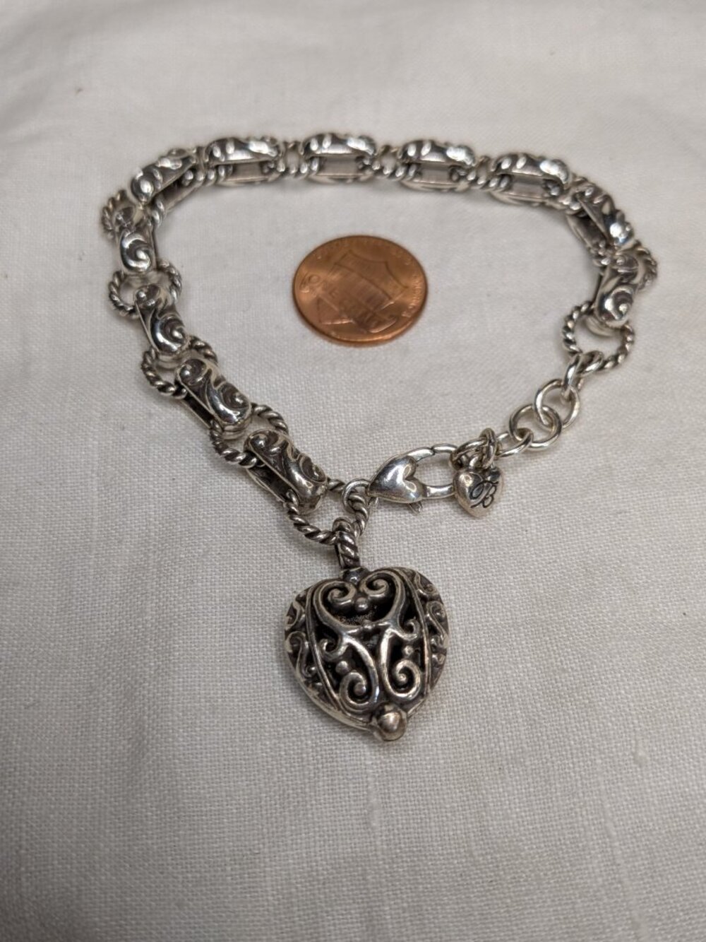 Brighton Bibi Heart Bracelet – Ornate Silver Scrollwork Charm, Style J34970